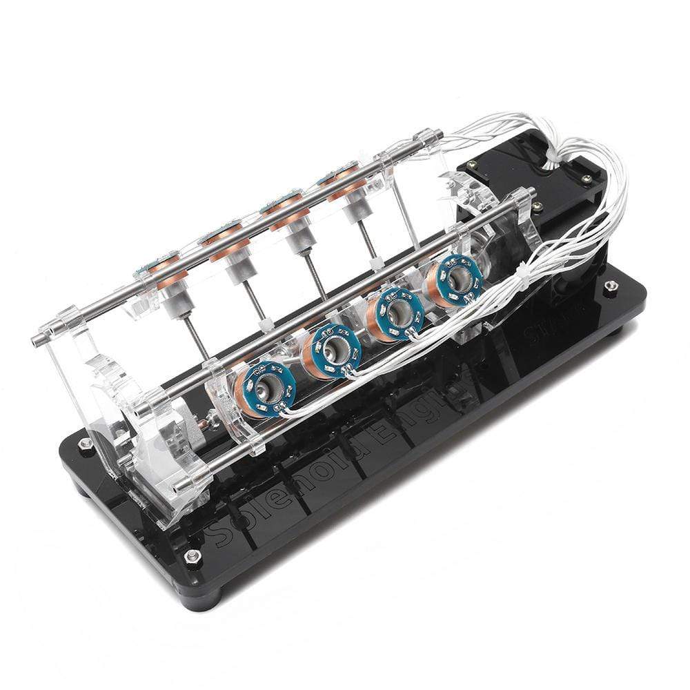 Stark V8 Electromagnetic Engine Model Hall Effect Solenoid Motor with LED & Carbon Fiber