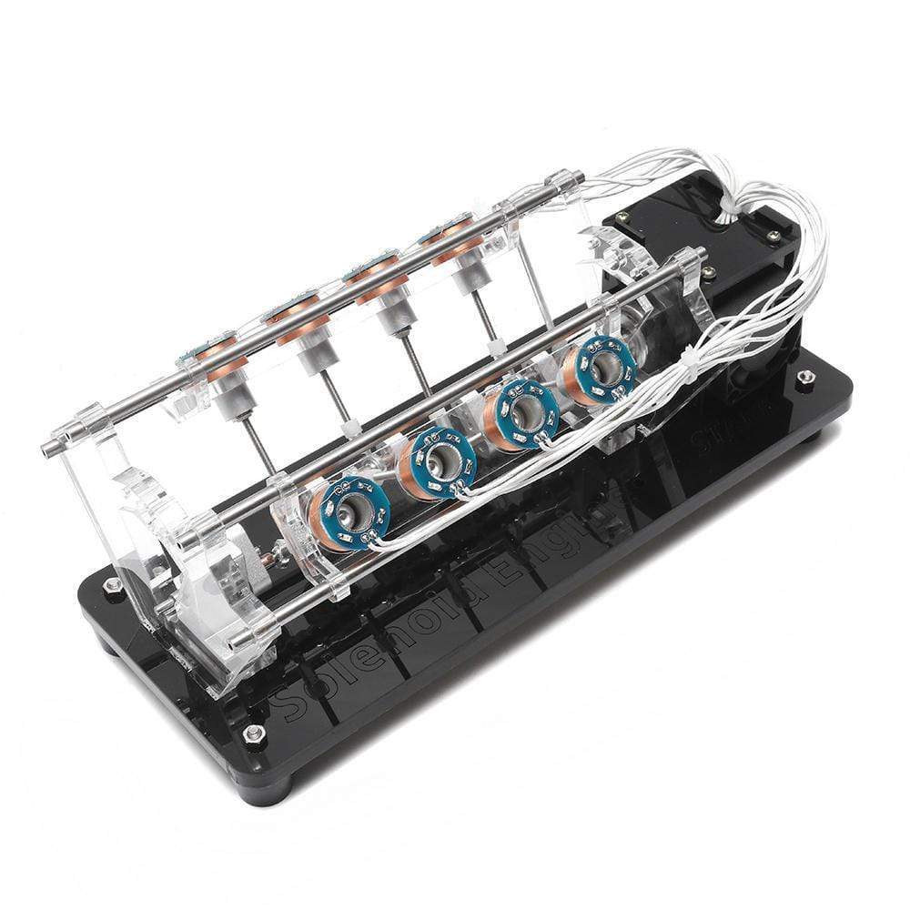 Stark V8 Electromagnetic Engine Model Hall Effect Solenoid Motor with LED & Carbon Fiber
