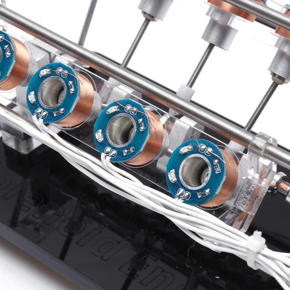Stark V8 Electromagnetic Engine Model Hall Effect Solenoid Motor with LED & Carbon Fiber