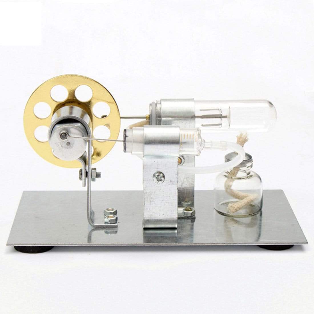 Stirling Engine Motor Model Kit Gold Metal Physics Experiment Toy with LED Generator