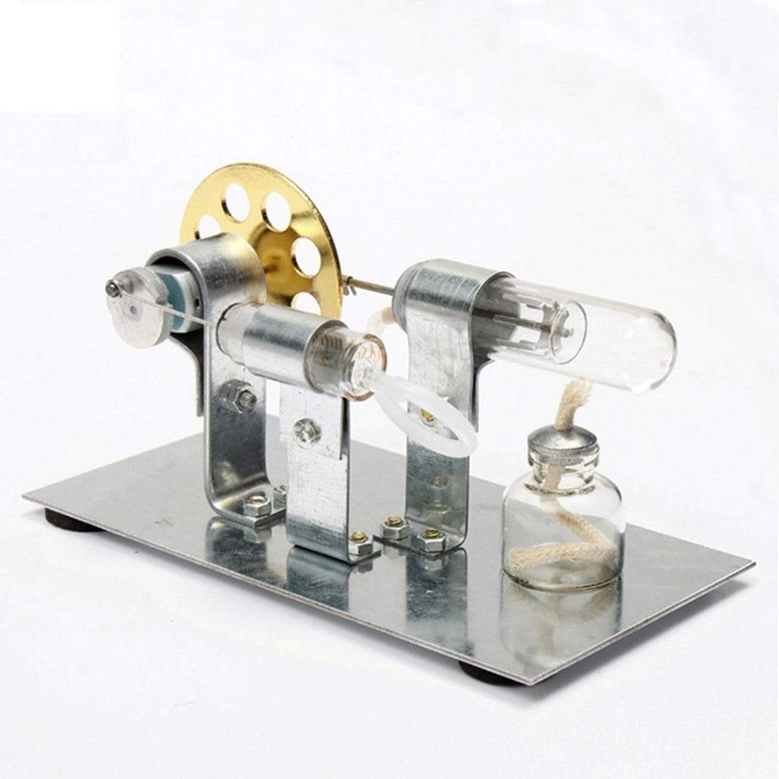 Stirling Engine Motor Model Kit Gold Metal Physics Experiment Toy with LED Generator