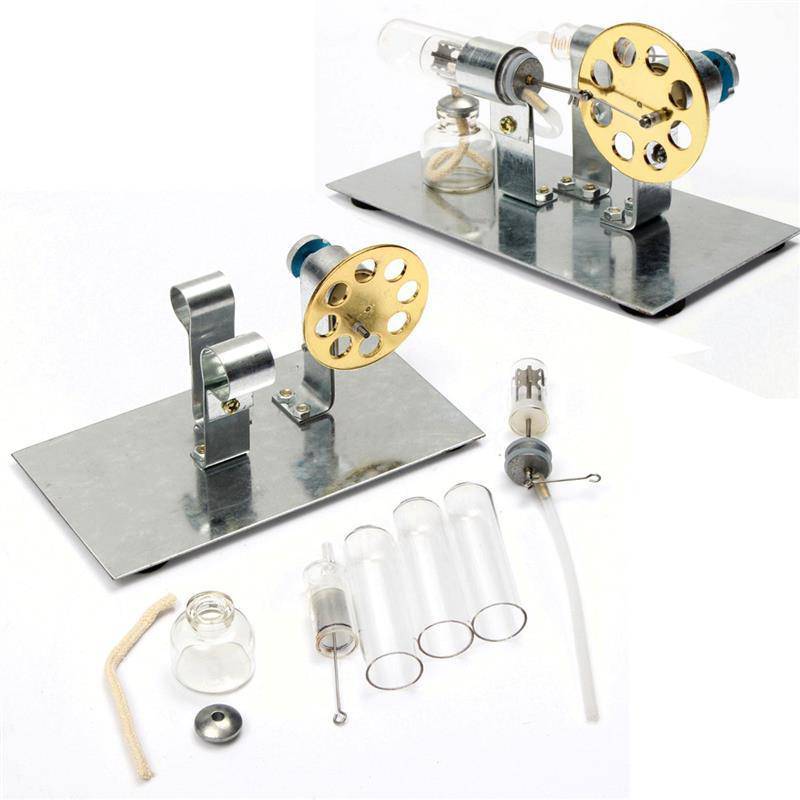 Stirling Engine Motor Model Kit Gold Metal Physics Experiment Toy with LED Generator