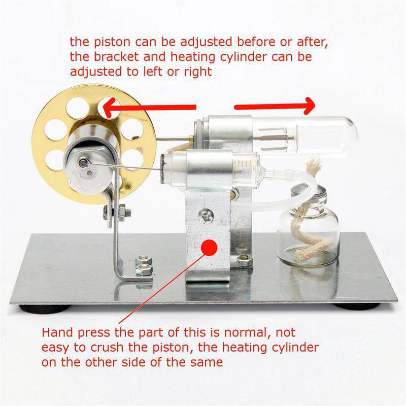 Stirling Engine Motor Model Kit Gold Metal Physics Experiment Toy with LED Generator