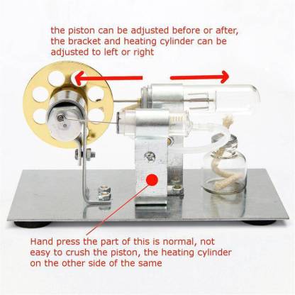 Stirling Engine Motor Model Kit Gold Metal Physics Experiment Toy with LED Generator