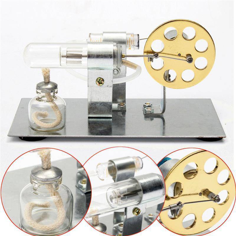 Stirling Engine Motor Model Kit Gold Metal Physics Experiment Toy with LED Generator