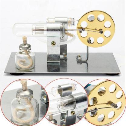 Stirling Engine Motor Model Kit Gold Metal Physics Experiment Toy with LED Generator