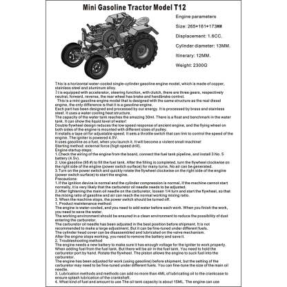 T12 Gas-Powered Scale Tractor Model 1.6cc Water-Cooled Engine Metal Farm Vehicle with 3-Speed Transmission