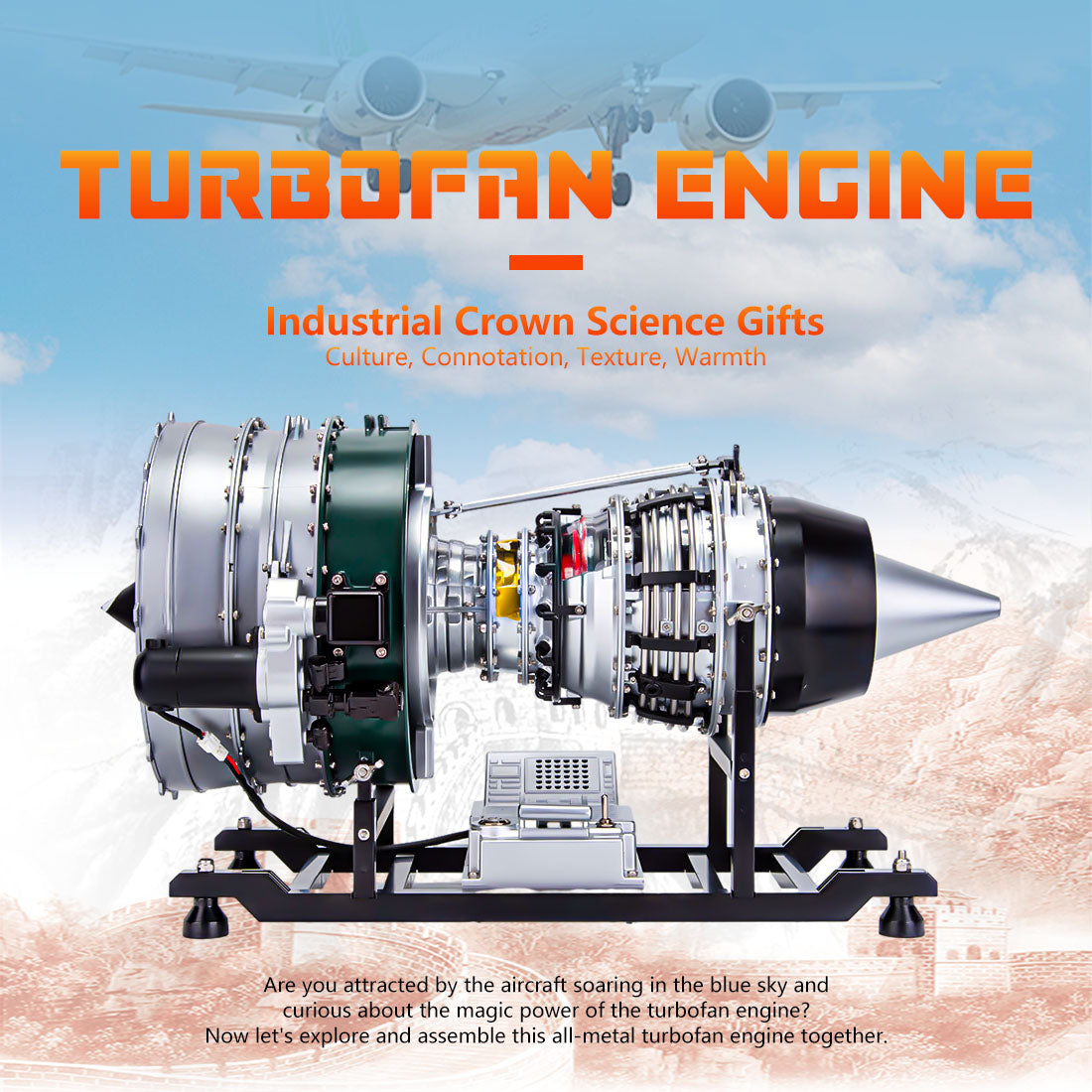 TECHING 1/10 Scale Twin-Spool Turbofan Engine Model Kit All-Metal DIY Aviation Turbine with Sound & Throttle-helloworld7