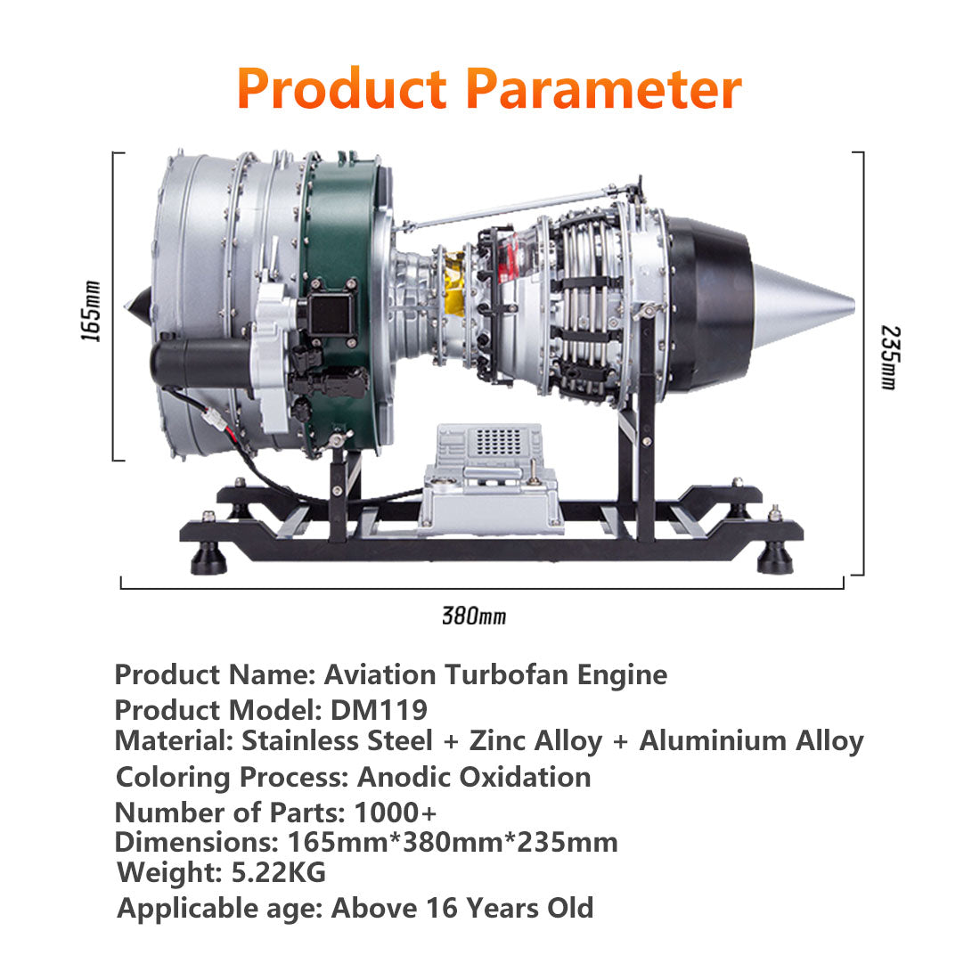 TECHING 1/10 Scale Twin-Spool Turbofan Engine Model Kit All-Metal DIY Aviation Turbine with Sound & Throttle-helloworld7