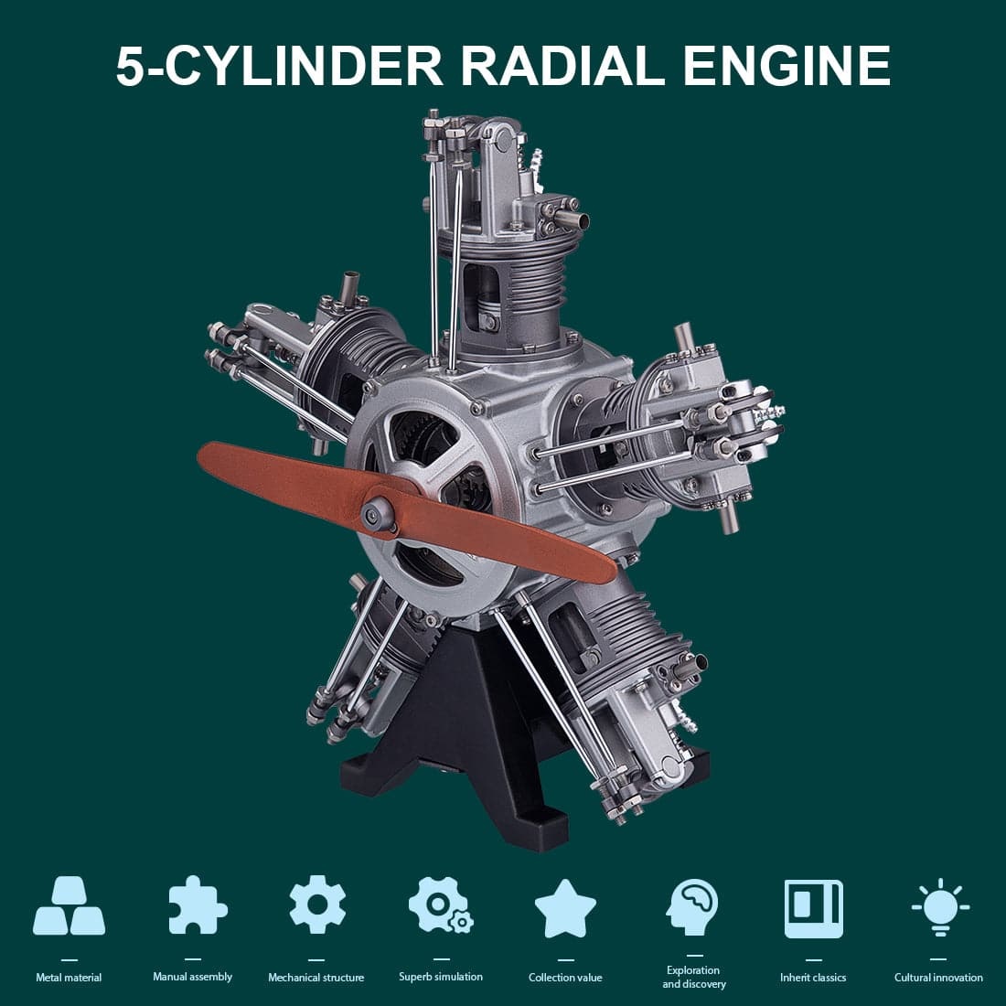 TECHING 1/6 Scale 5-Cylinder Radial Engine Model Kit Metal DIY Assembly Electric Motor STEM Gift-helloworld7