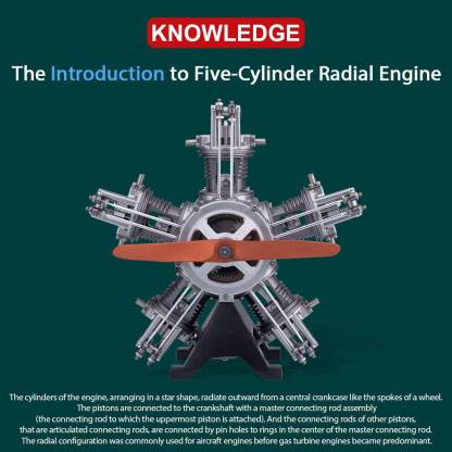 TECHING 1/6 Scale 5-Cylinder Radial Engine Model Kit Metal DIY Assembly Electric Motor STEM Gift-helloworld7