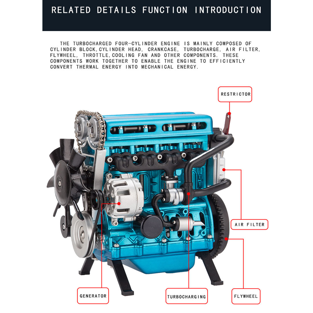 TECHING DM111 DIY 4-Cylinder Turbocharged Engine Model Kit – All-Metal STEM Gift-helloworld7