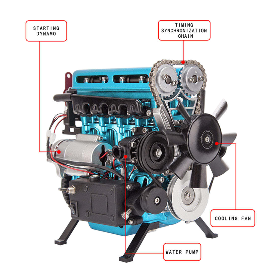 TECHING DM111 DIY 4-Cylinder Turbocharged Engine Model Kit – All-Metal STEM Gift-helloworld7