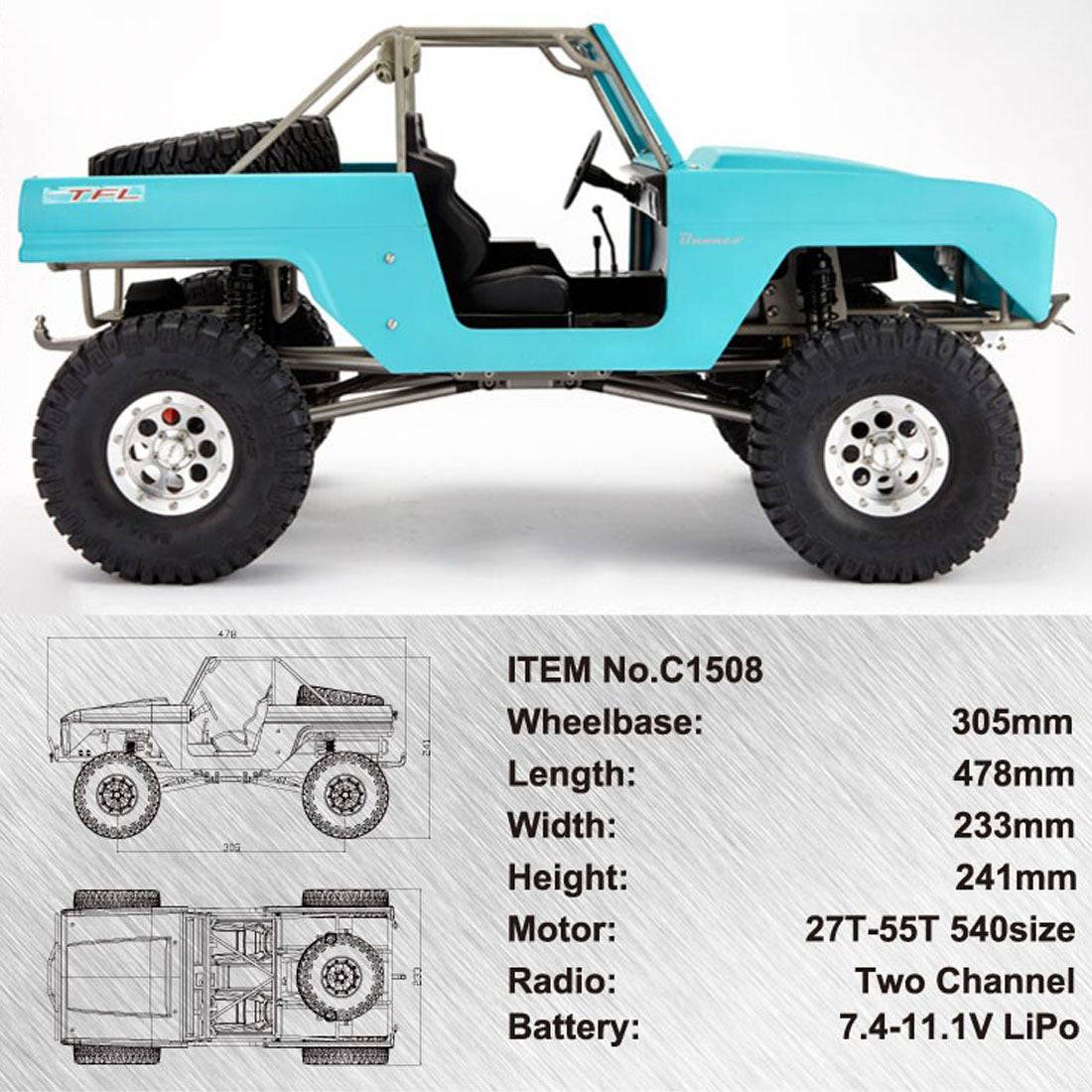 TFL Bronco C1508 1/10 Scale Full Metal 4WD RC Crawler Kit with FRP Body
