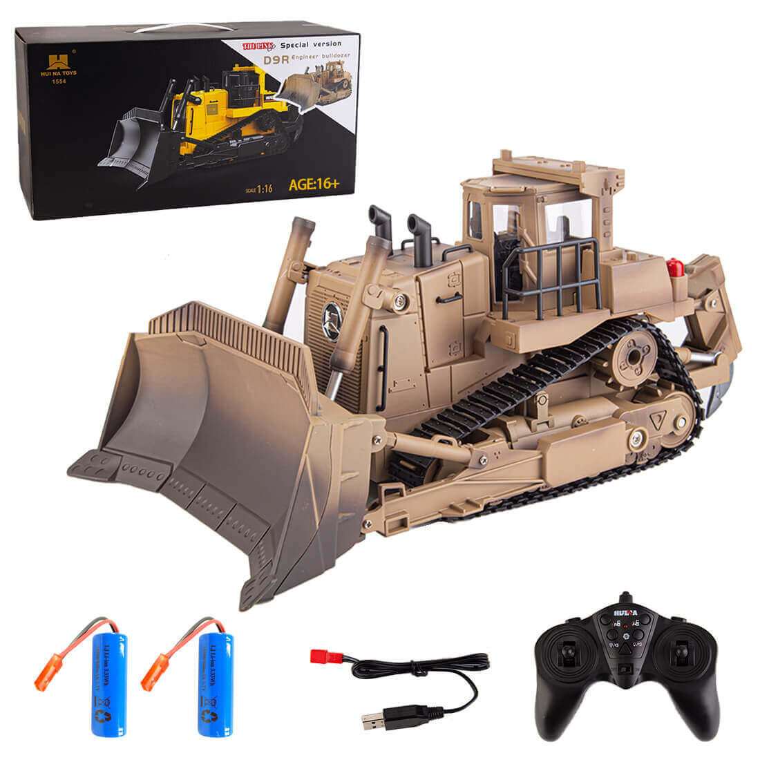 THE LINK HUINA 1/16 Scale 9CH RC Bulldozer D9R Military Armored Engineering Vehicle with Lights and Sound-helloworld7