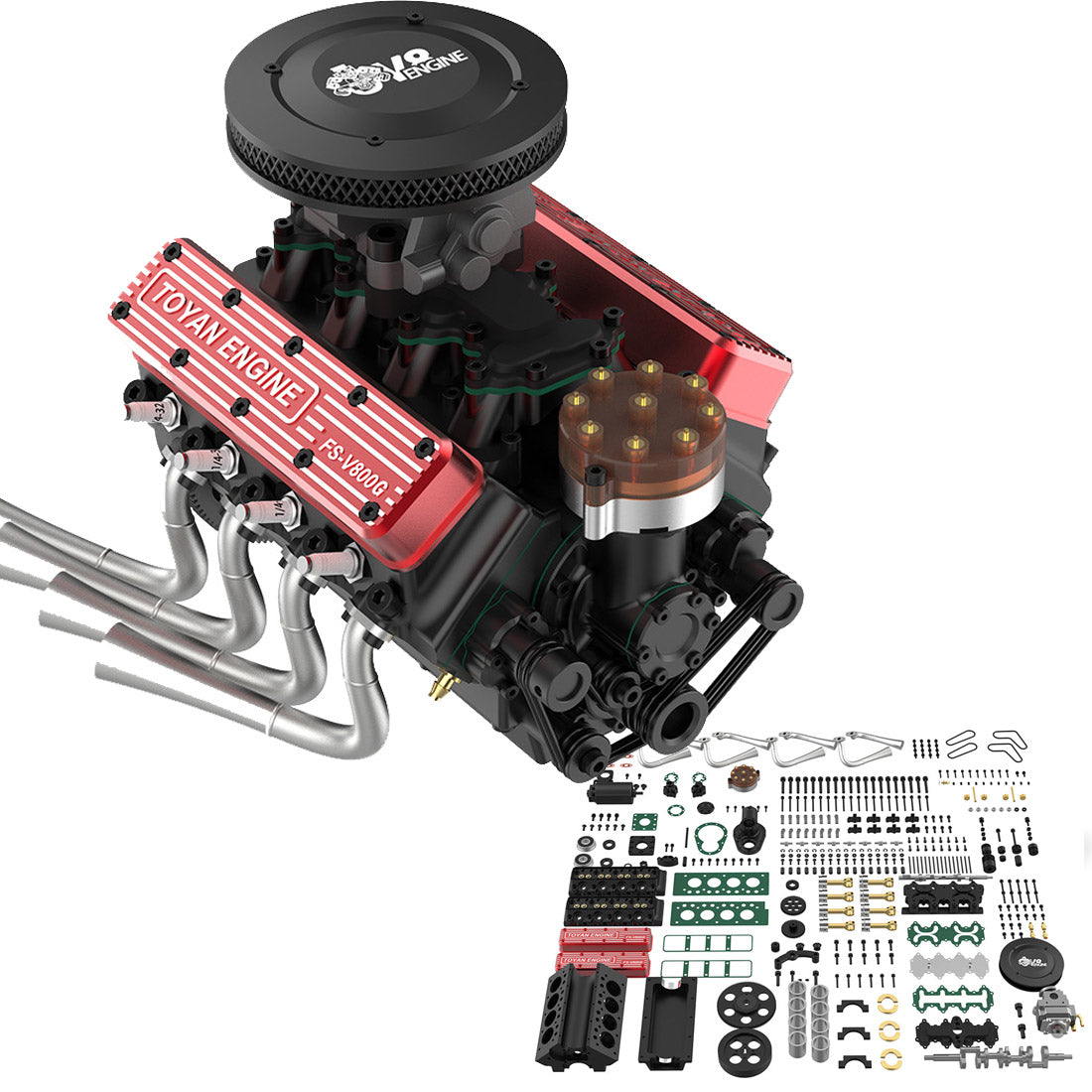 TOYAN FS-V800WGPC 28cc V8 4 Stroke Gasoline Engine Model DIY Assembly Kit-helloworld7