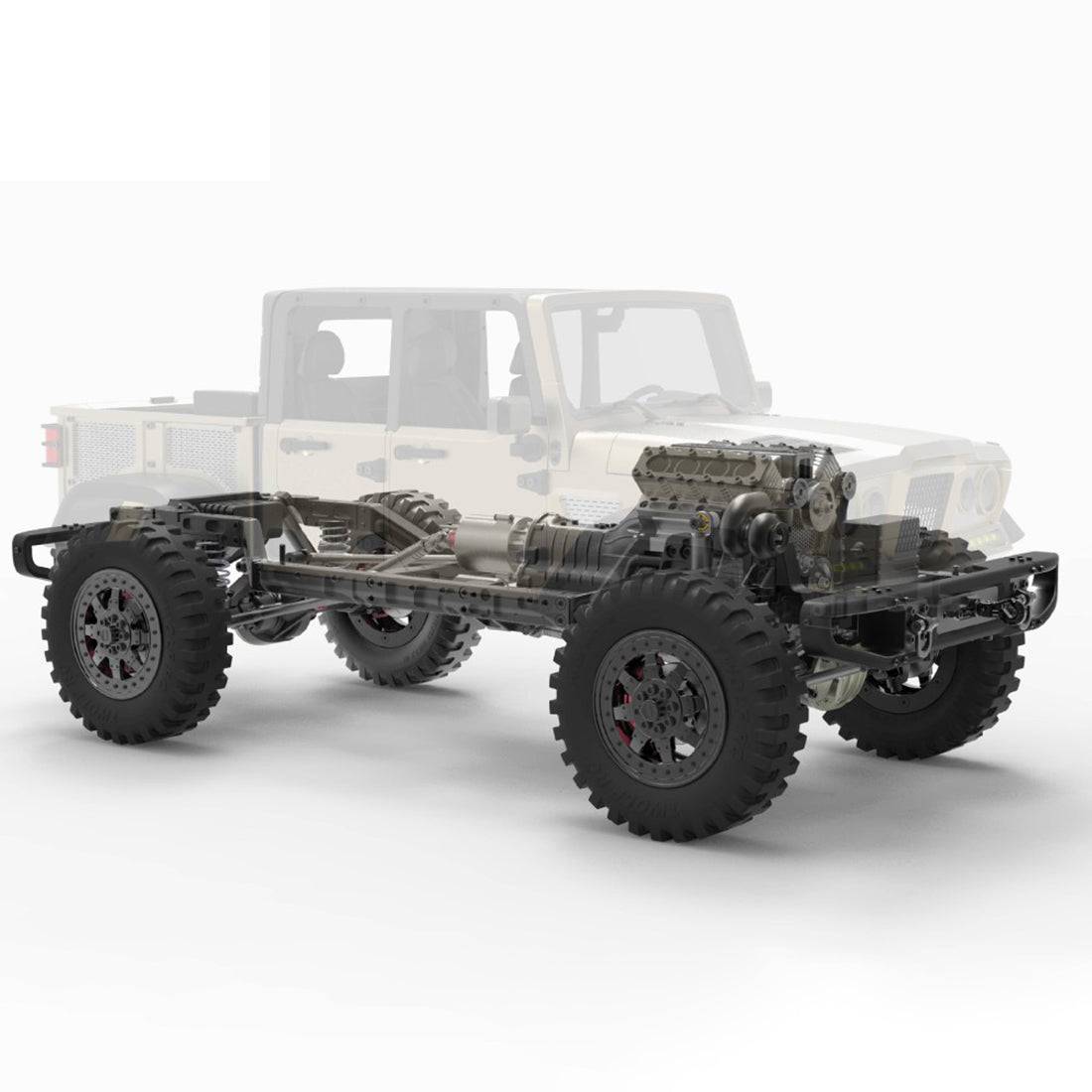TWOLF TW-715 1/10 Scale All-Metal RC Crawler Kit 4WD Pickup Truck with Simulated V8 Engine
