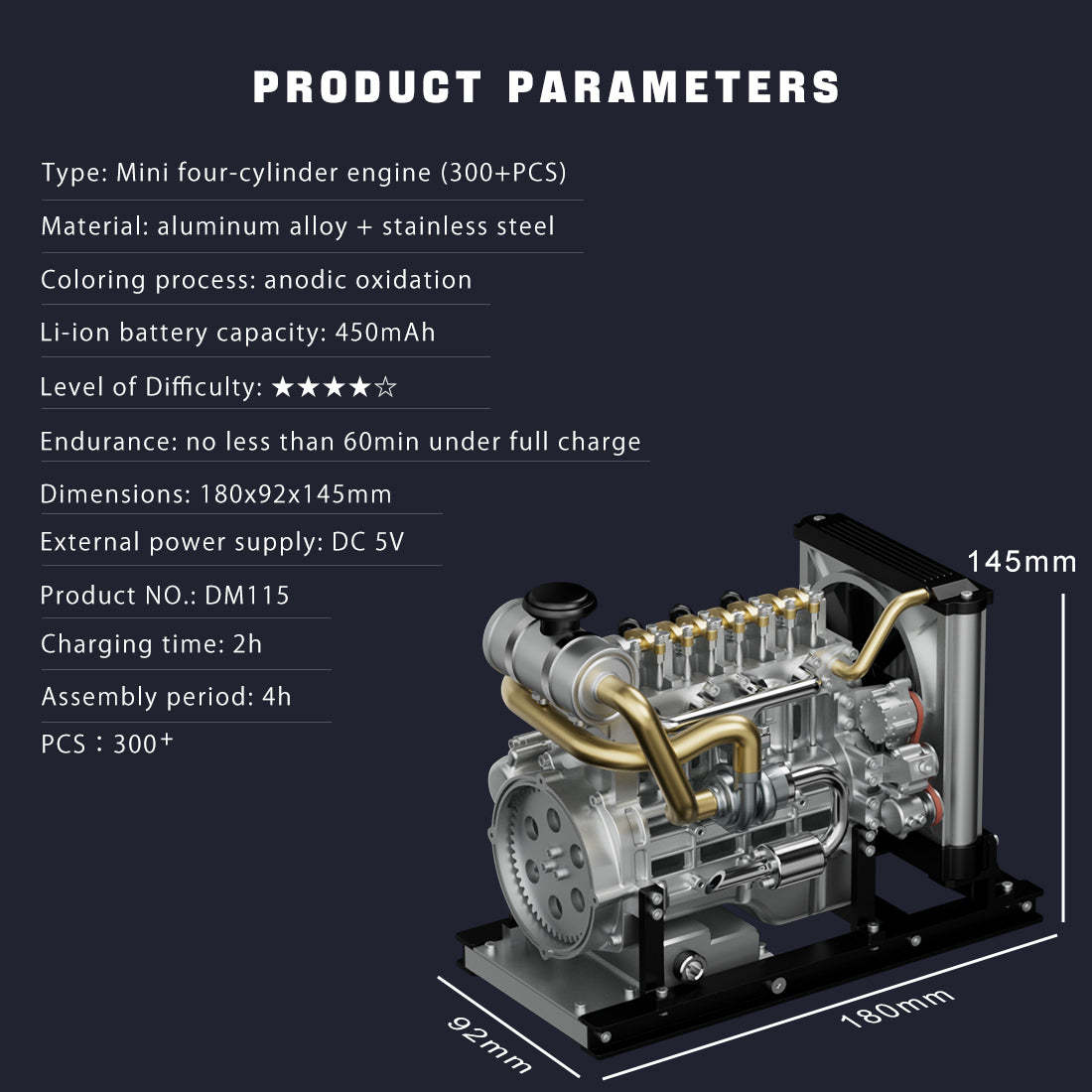 Teching DM115 1/10 Scale Metal DIY Inline 4 Cylinder Diesel Engine Model Kit-helloworld7
