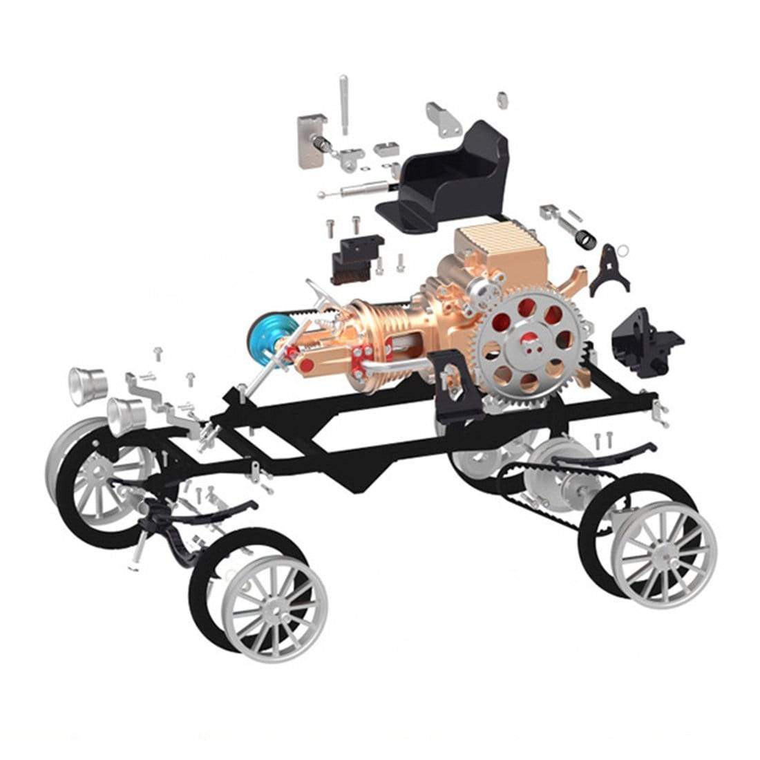 Teching Metal Single Cylinder Engine Car Model Kit DIY Mechanical Assembly Gift