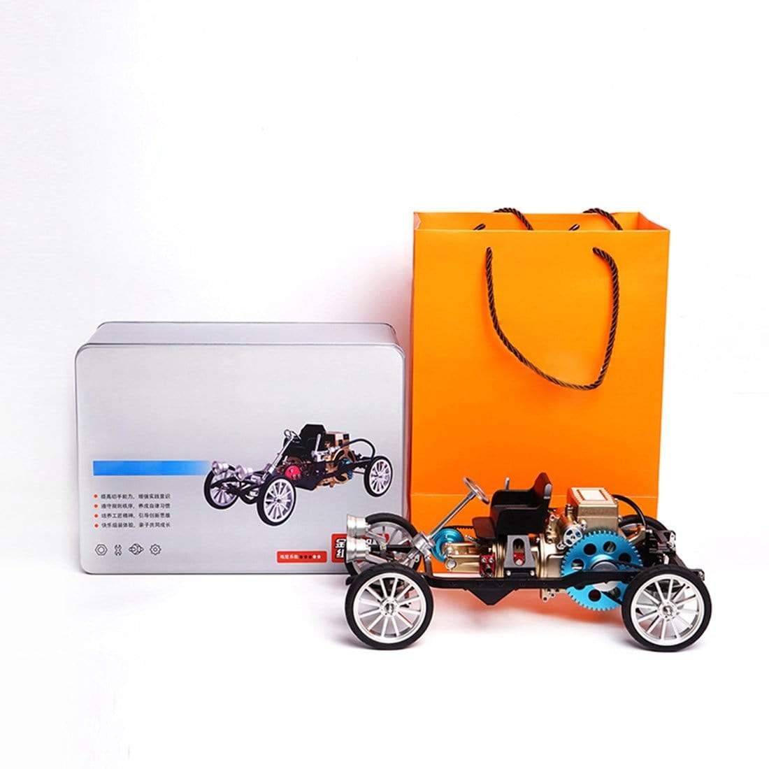 Teching Metal Single Cylinder Engine Car Model Kit DIY Mechanical Assembly Gift