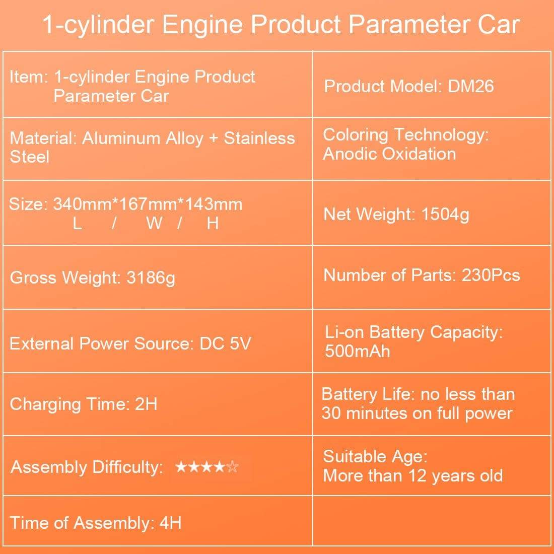 Teching Metal Single Cylinder Engine Car Model Kit DIY Mechanical Assembly Gift