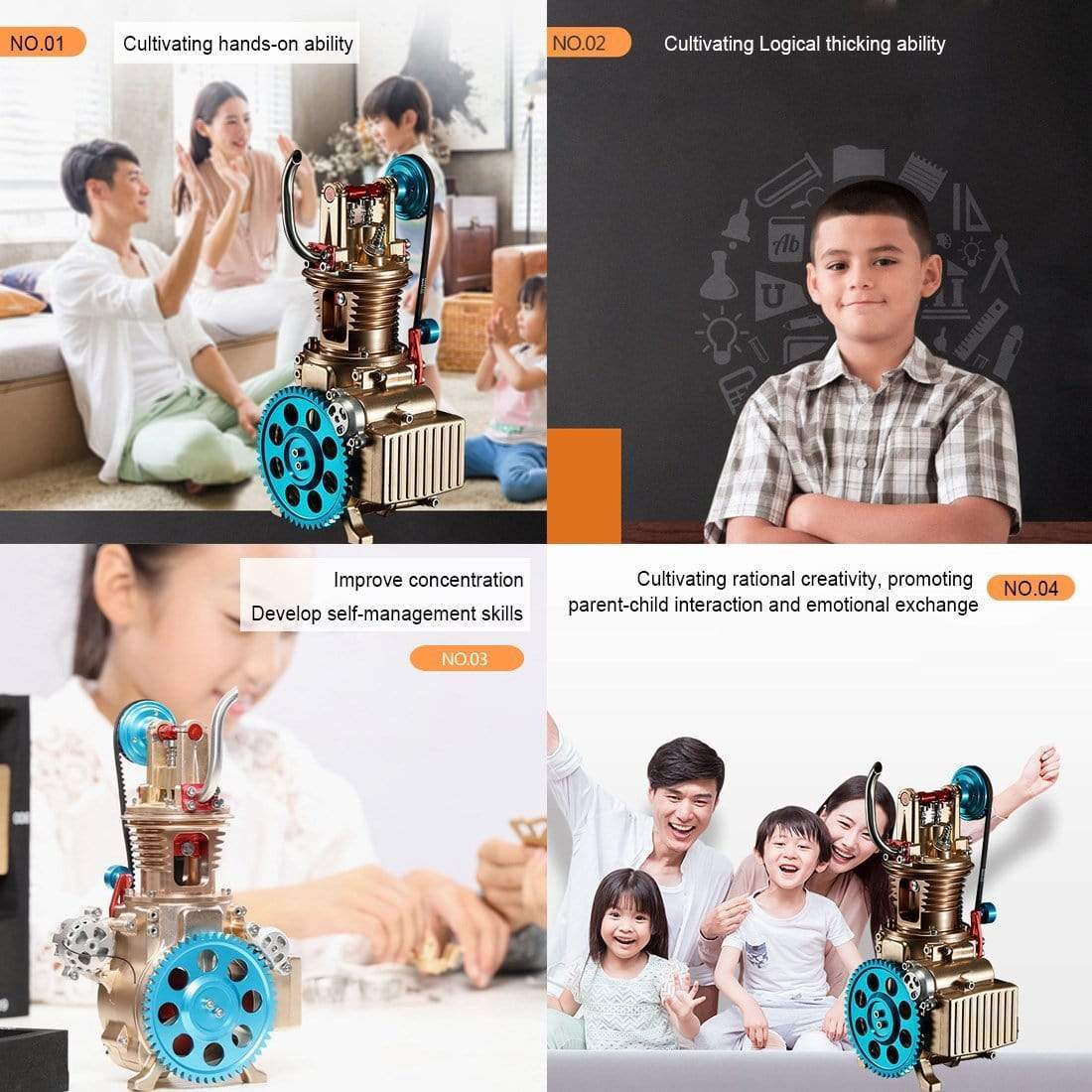Teching Mini Single Cylinder All-Metal DIY Engine Assembly Kit - Electric Mechanical STEM Gift-helloworld7
