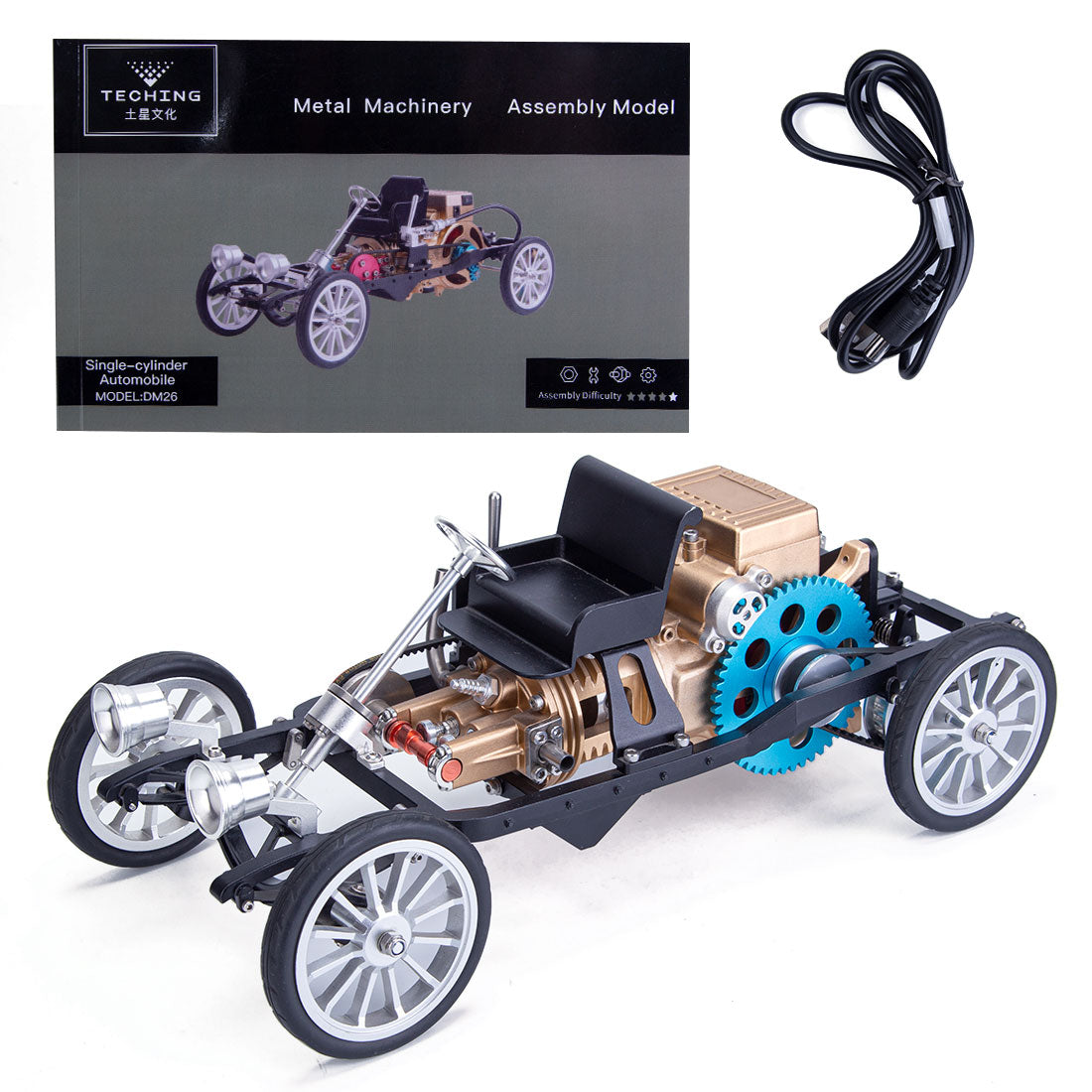 Teching Single Cylinder Metal Car Model - Pre-Assembled 1886 Style Replica Display Unit-helloworld7