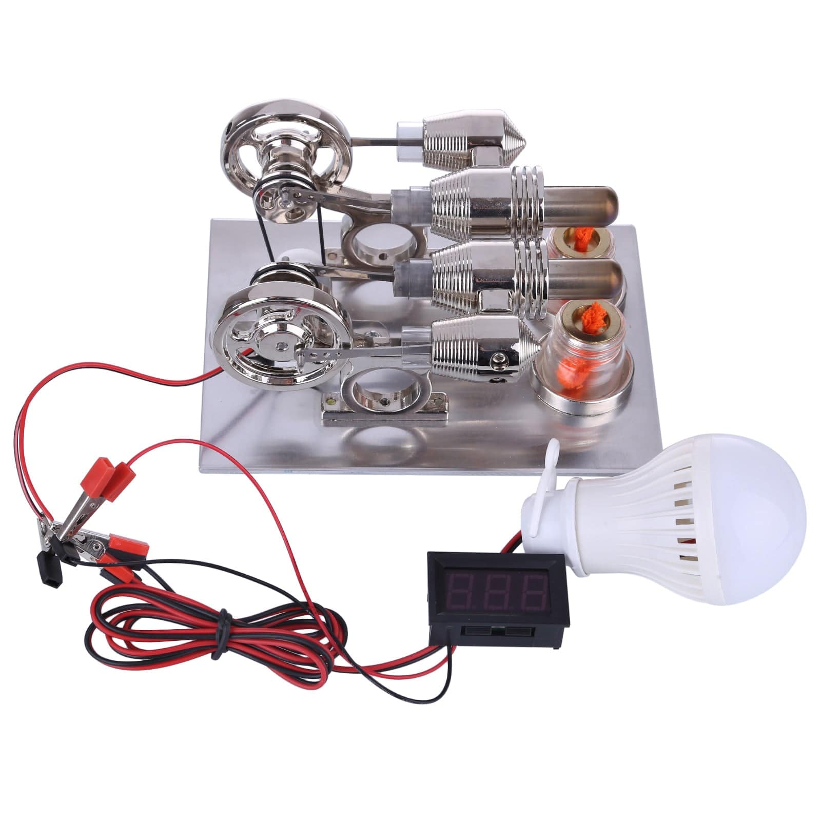 Twin Cylinder Stirling Engine Generator Model with Voltage Display Science Gift