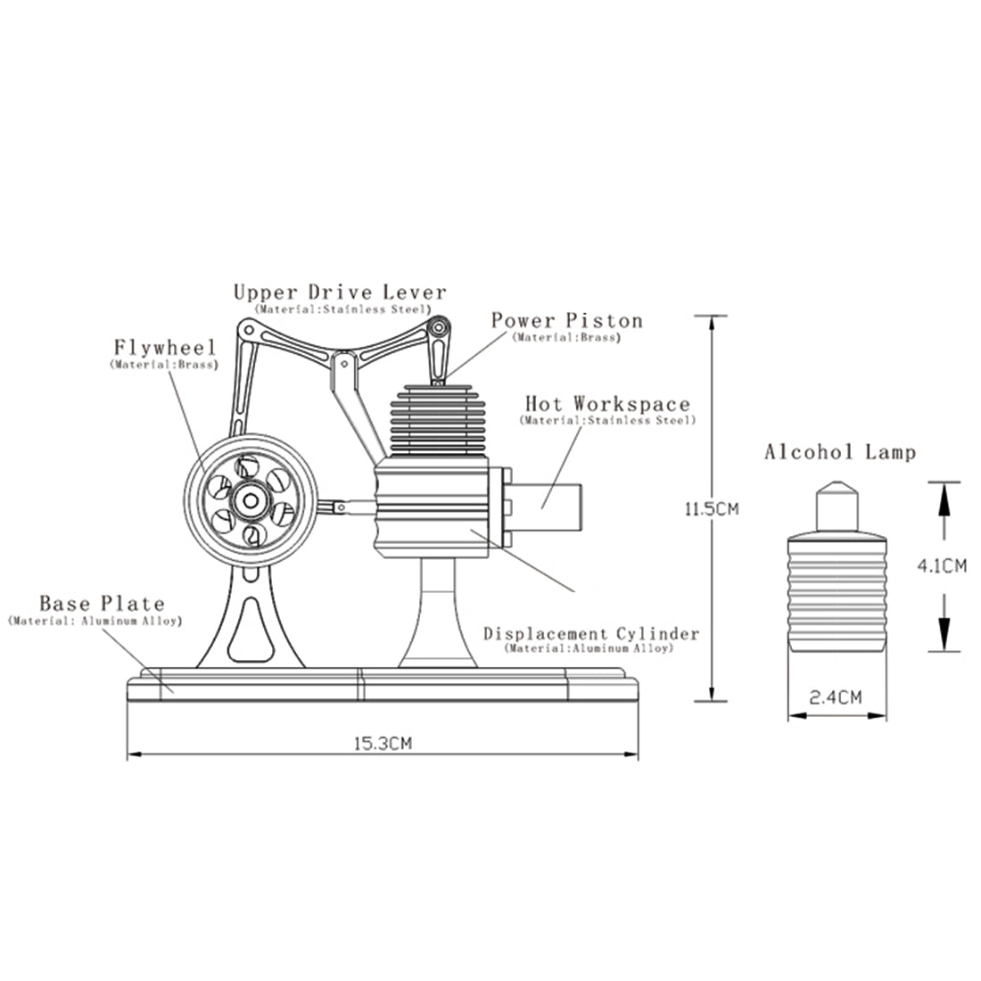 Twin Cylinder Walking Beam Stirling Engine DIY Kit Full Metal Model Science Gift