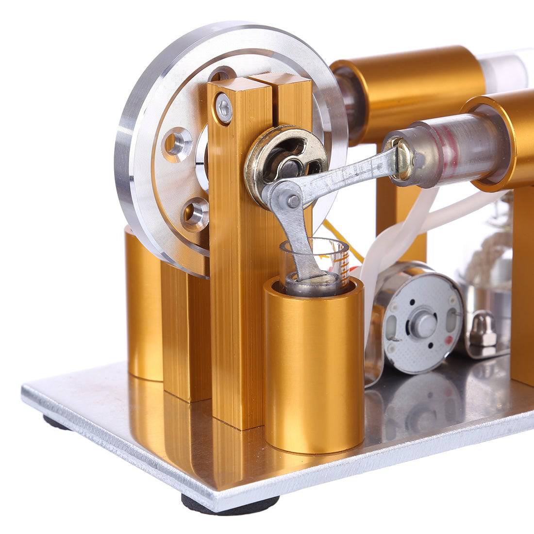 Two Cylinder Stirling Engine Generator Model Metal Physics Experiment Kit with LED Bulb