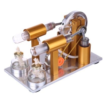 Two Cylinder Stirling Engine Generator Model Metal Physics Experiment Kit with LED Bulb