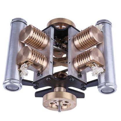 V-Shape 4-Cylinder Vacuum Stirling Engine Model Metal Heat Power Physics Experiment Toy