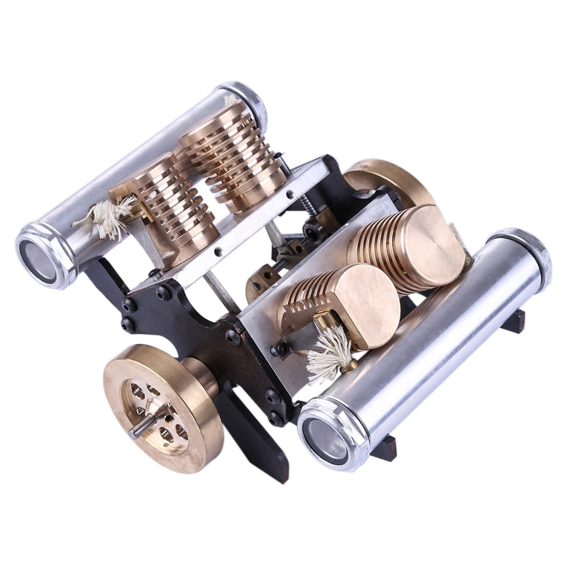 V-Shape 4-Cylinder Vacuum Stirling Engine Model Metal Heat Power Physics Experiment Toy