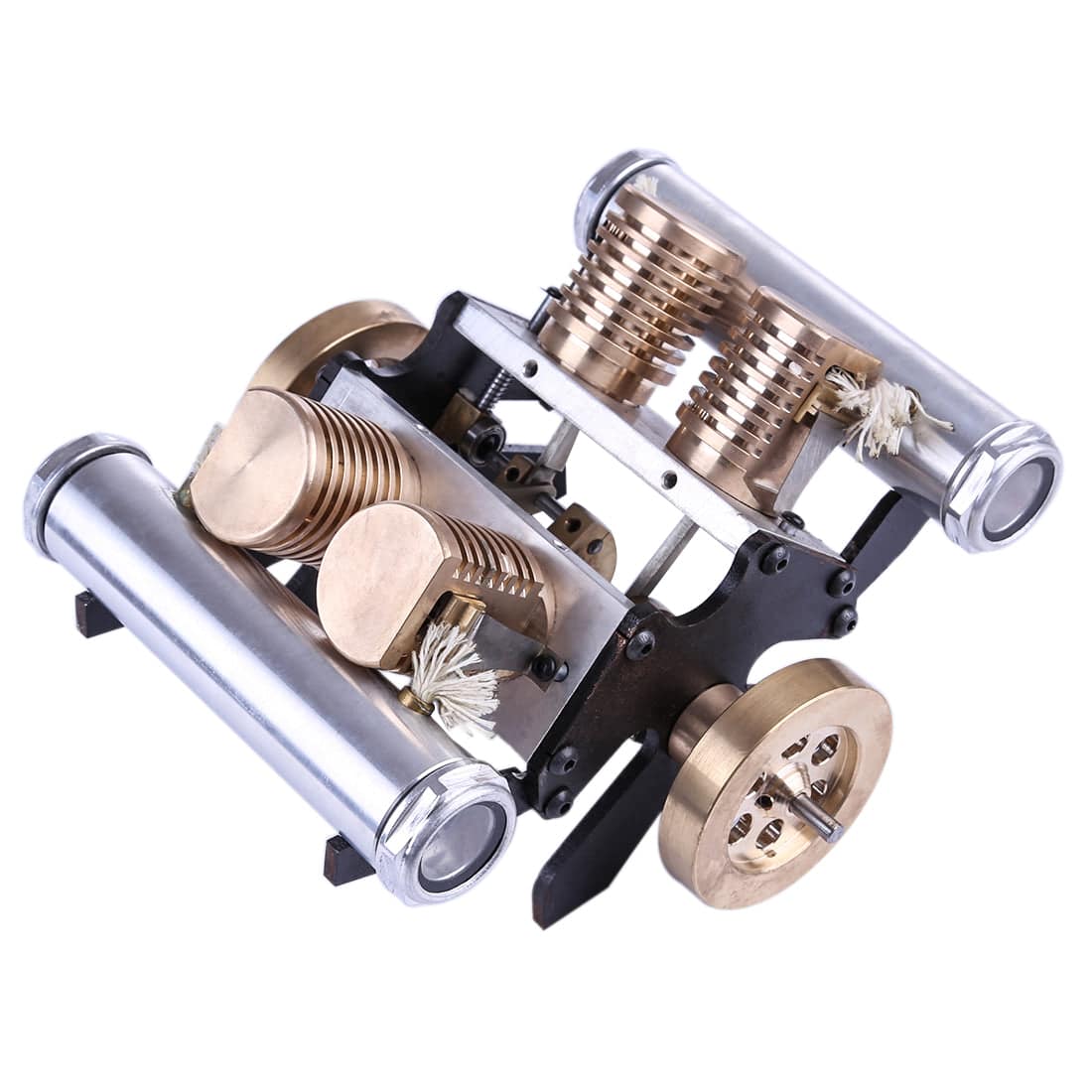 V-Shape 4-Cylinder Vacuum Stirling Engine Model Metal Heat Power Physics Experiment Toy