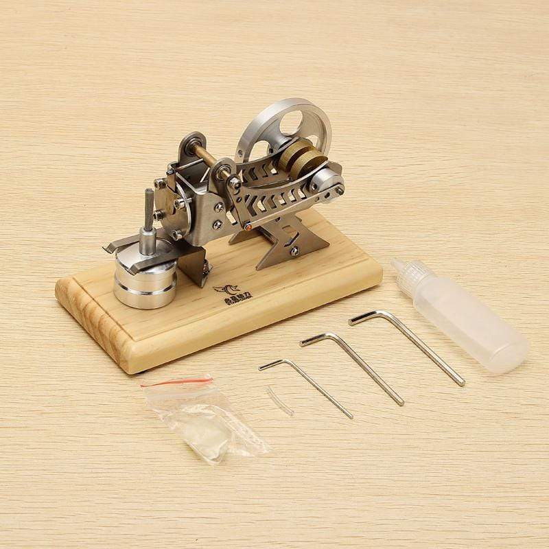 Vacuum Motor Stirling Engine Model Kit Flame Licker Physics Toy with Solid Wood Base