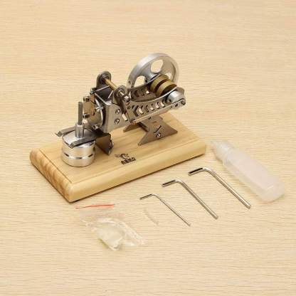 Vacuum Motor Stirling Engine Model Kit Flame Licker Physics Toy with Solid Wood Base