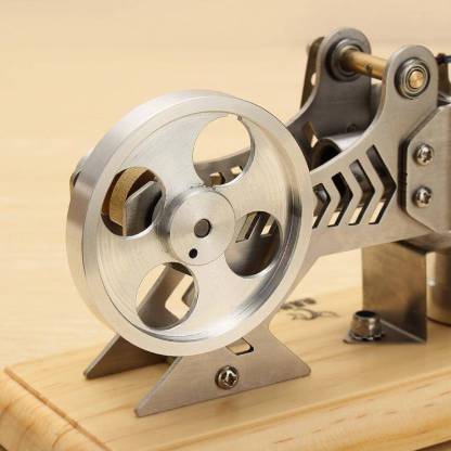 Vacuum Motor Stirling Engine Model Kit Flame Licker Physics Toy with Solid Wood Base
