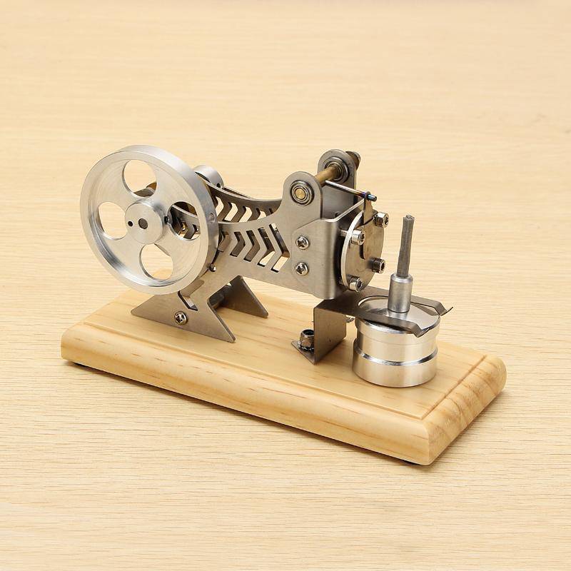 Vacuum Motor Stirling Engine Model Kit Flame Licker Physics Toy with Solid Wood Base