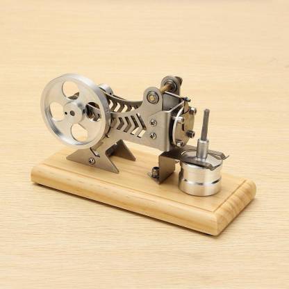 Vacuum Motor Stirling Engine Model Kit Flame Licker Physics Toy with Solid Wood Base