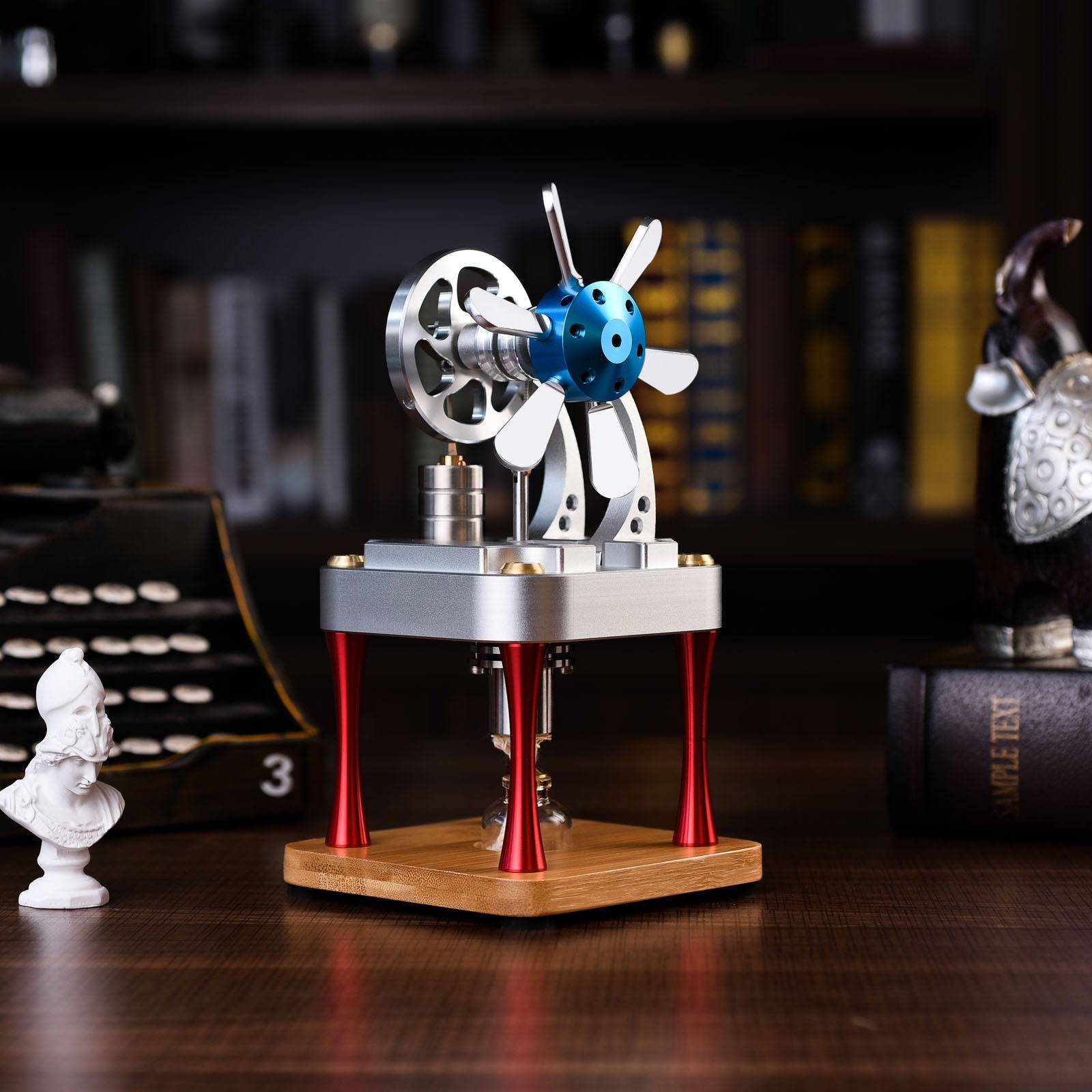 Vertical Air-Cooled Stirling Engine Fan Model Metal Physics Experiment Toy with Bamboo Base-helloworld7