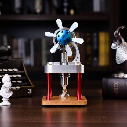 Vertical Air-Cooled Stirling Engine Fan Model Metal Physics Experiment Toy with Bamboo Base-helloworld7