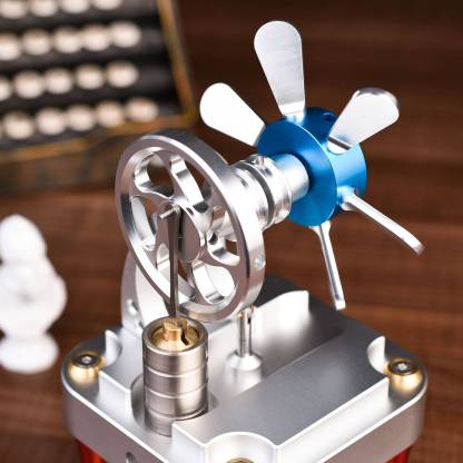 Vertical Air-Cooled Stirling Engine Fan Model Metal Physics Experiment Toy with Bamboo Base-helloworld7