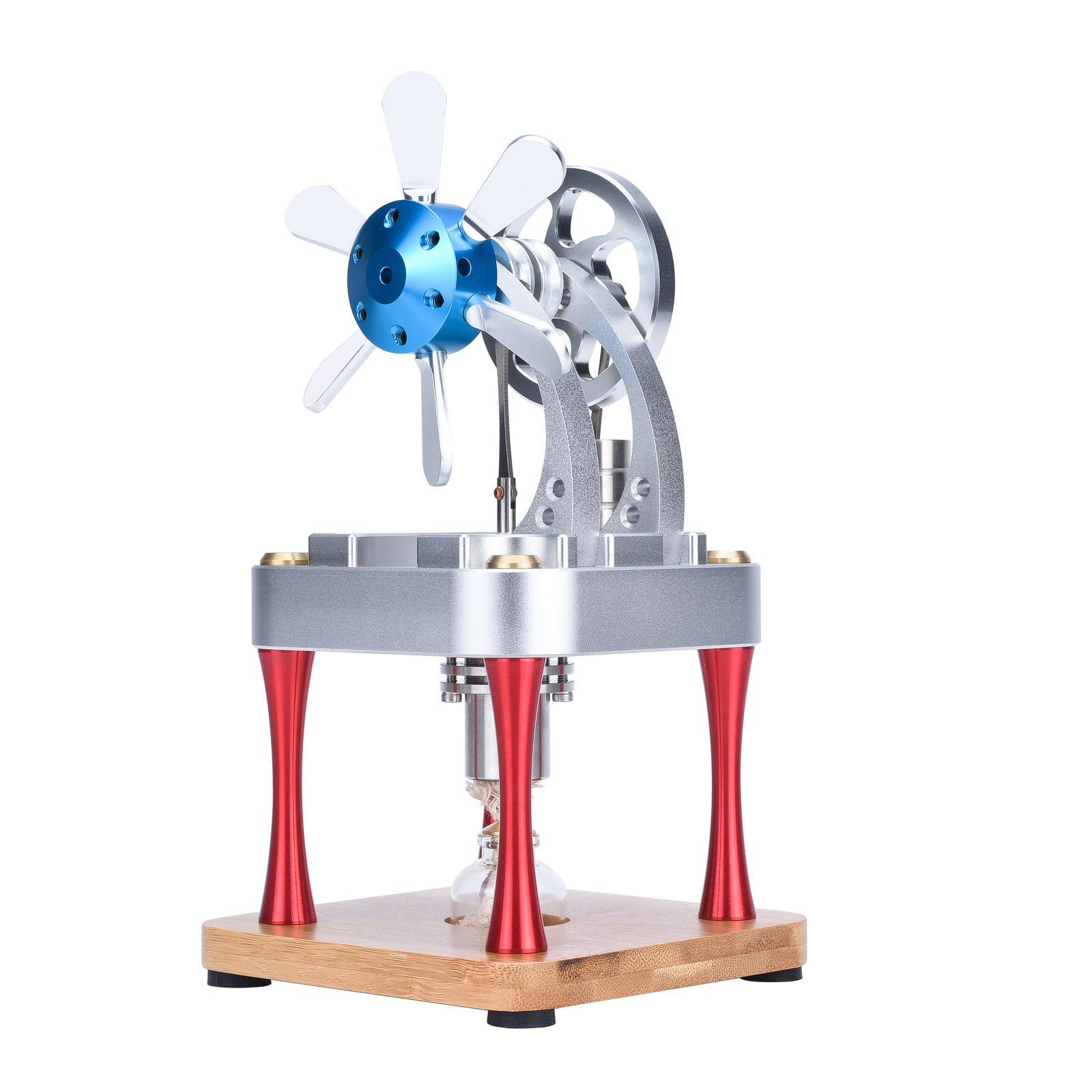 Vertical Air-Cooled Stirling Engine Fan Model Metal Physics Experiment Toy with Bamboo Base