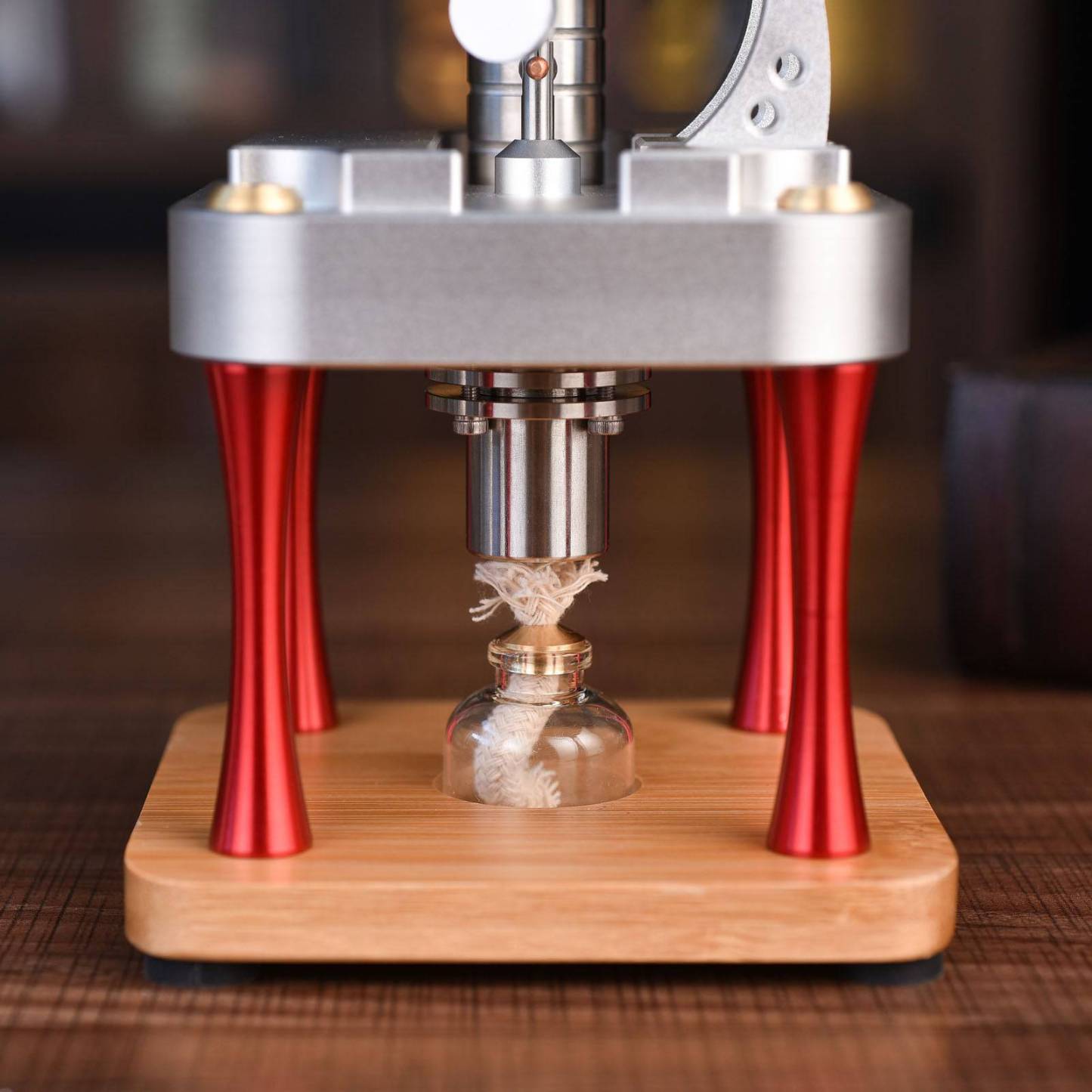 Vertical Air-Cooled Stirling Engine Fan Model Metal Physics Experiment Toy with Bamboo Base-helloworld7