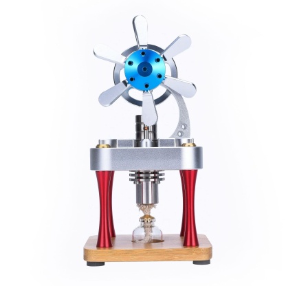 Vertical Air-Cooled Stirling Engine Fan Model Metal Physics Experiment Toy with Bamboo Base-helloworld7