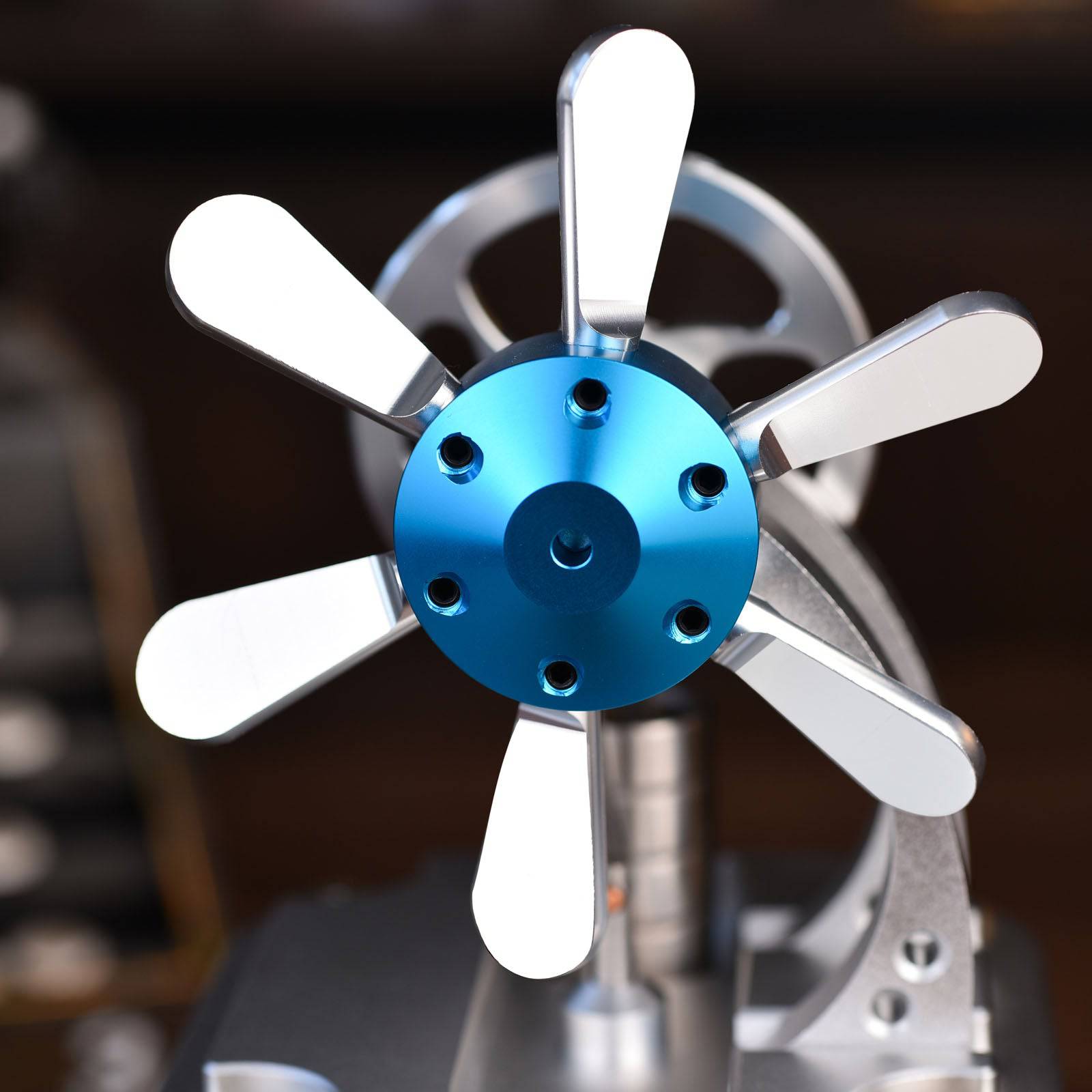 Vertical Air-Cooled Stirling Engine Fan Model Metal Physics Experiment Toy with Bamboo Base-helloworld7