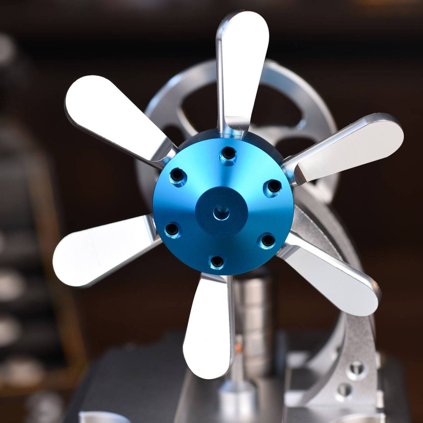 Vertical Air-Cooled Stirling Engine Fan Model Metal Physics Experiment Toy with Bamboo Base-helloworld7
