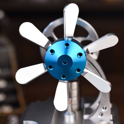 Vertical Air-Cooled Stirling Engine Fan Model Metal Physics Experiment Toy with Bamboo Base-helloworld7