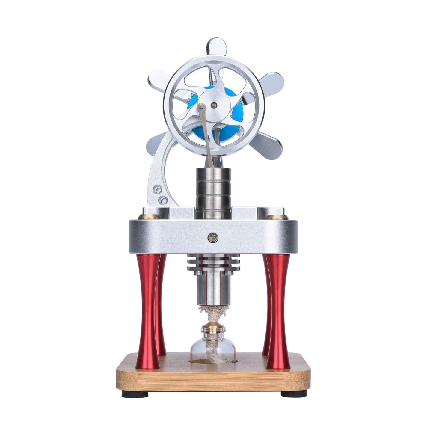 Vertical Air-Cooled Stirling Engine Fan Model Metal Physics Experiment Toy with Bamboo Base-helloworld7