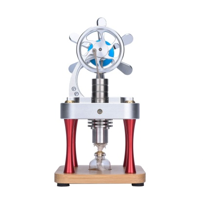 Vertical Air-Cooled Stirling Engine Fan Model Metal Physics Experiment Toy with Bamboo Base-helloworld7
